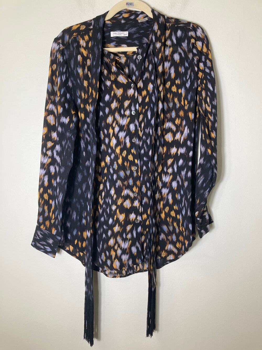 Equipment Femme Black Yellow Long Sleeve Button Up Shirt Sz XS